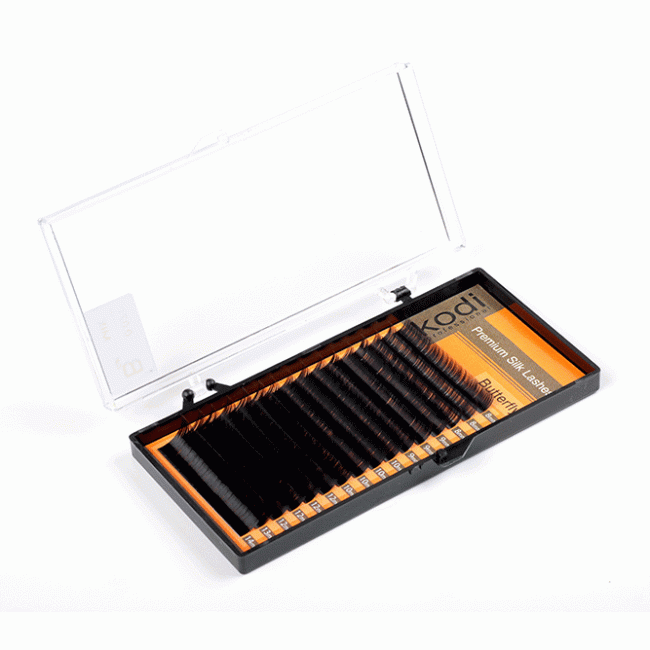 Dark-brown eyelashes C 0.10 (16 rows: 12-13), packaging Butterfly - Kodi Professional