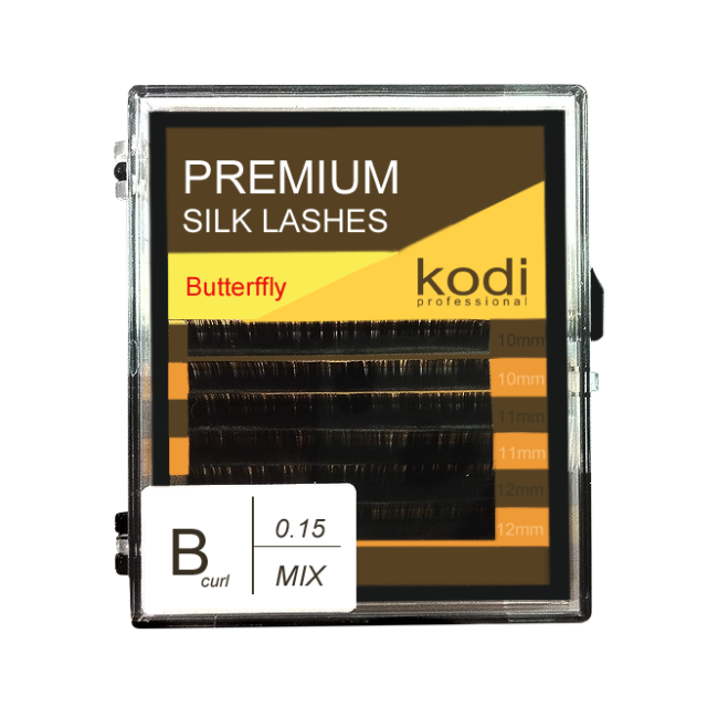 Eyelashes B 0.15 (6 rows: 10/11/12 mm), packaging Butterfly - Kodi Professional