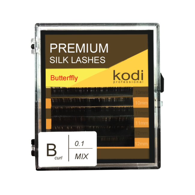 Eyelashes B 0.1 (6 rows: 10/11/12 mm), packaging  Butterfly - Kodi Professional