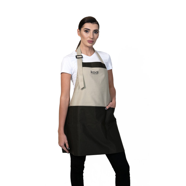 Apron, Color: Beige with Brown Inserts, Black Logo (short) - Kodi Professional