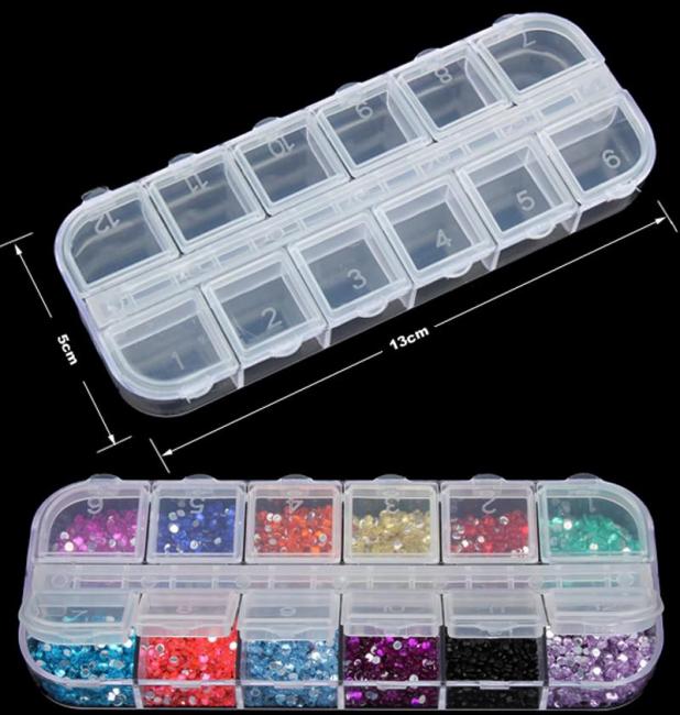Plastic Container for Rhinestones, 12 cells